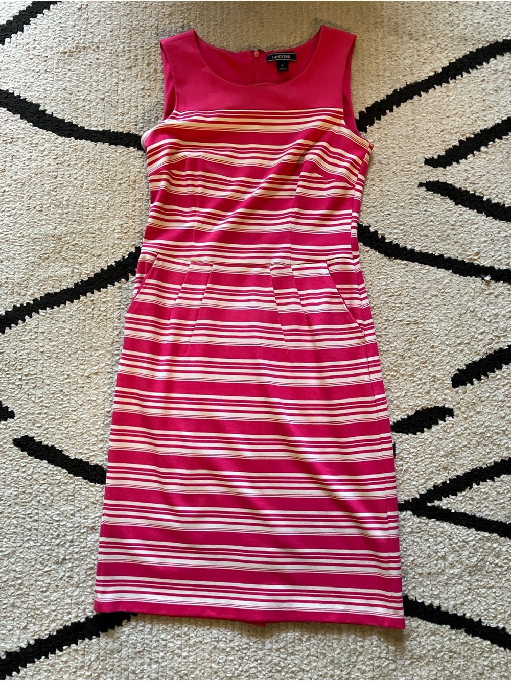 Lands' End Fuchsia Pink and White Striped Midi Sleeveless Sheath Dress